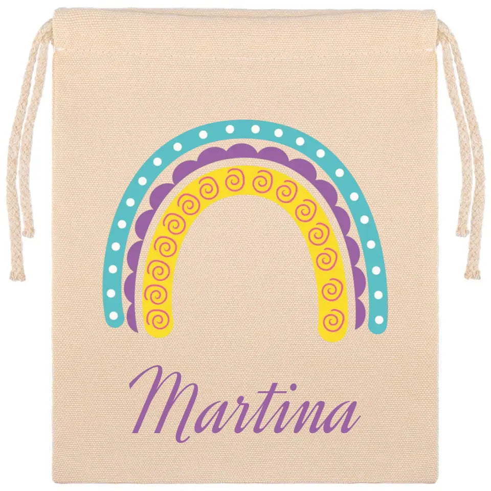 Bolsa merienda arcoíris con nombre