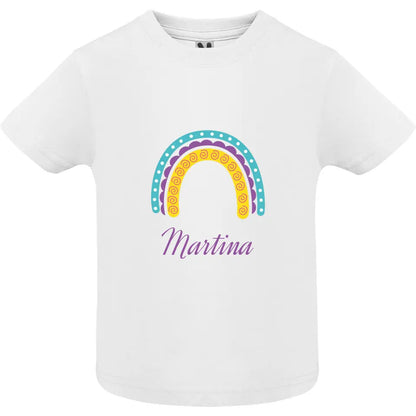 Camiseta bebé arcoíris con nombre