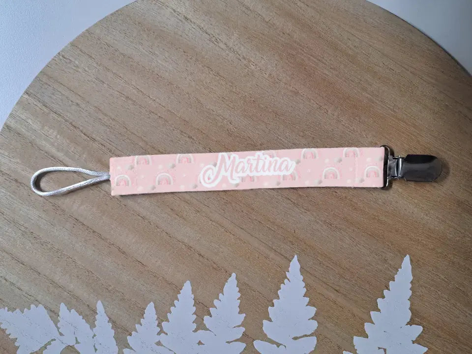Pinza sujeta chupetes patrón colores con nombre