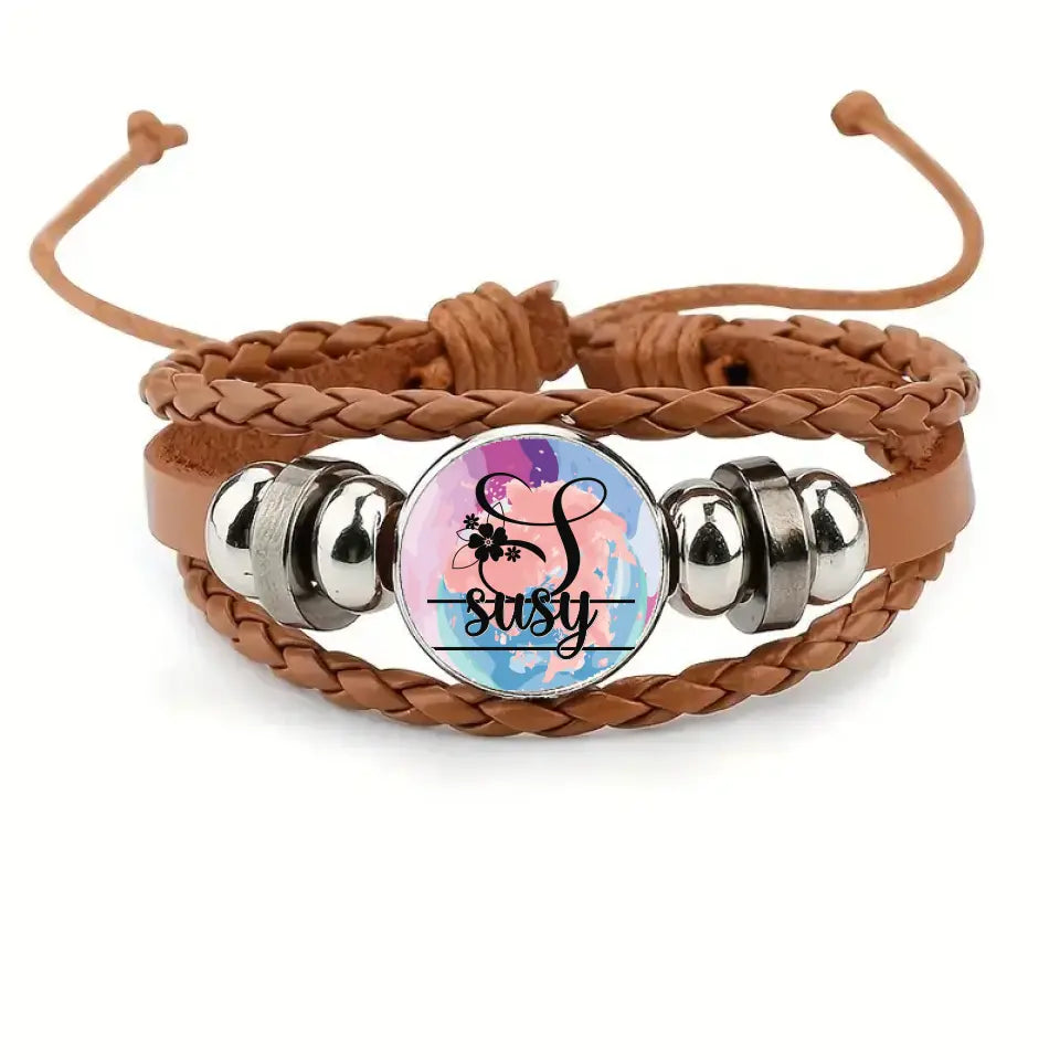 Pulsera cuero inicial mas nombre