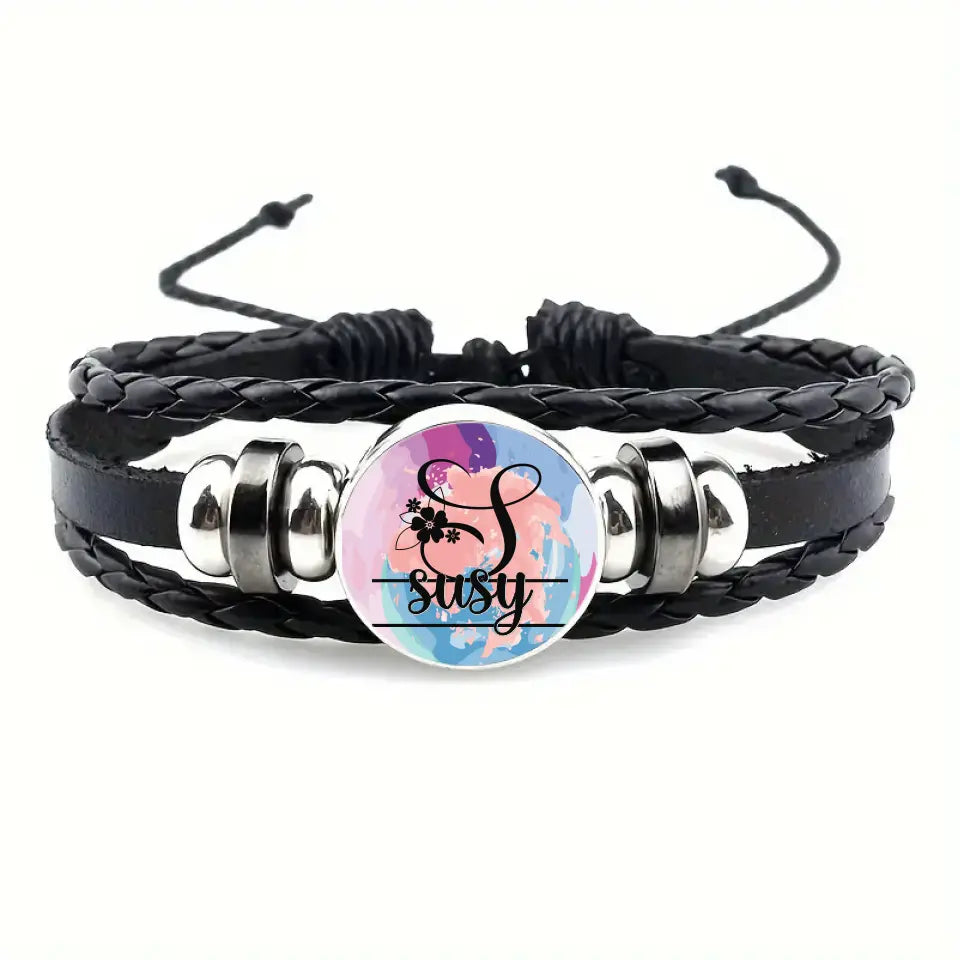Pulsera cuero inicial mas nombre