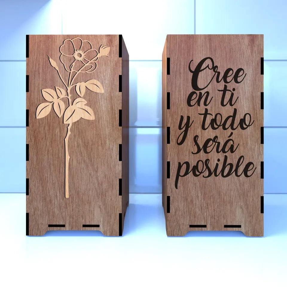 Lámpara madera 3D + grabado
