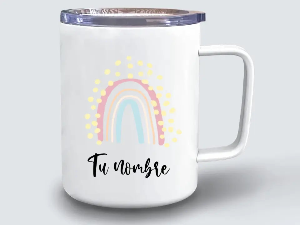Taza viaje Arcoiris con nombre