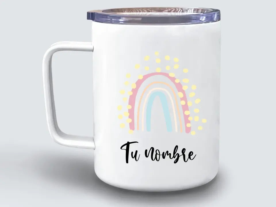 Taza viaje Arcoiris con nombre
