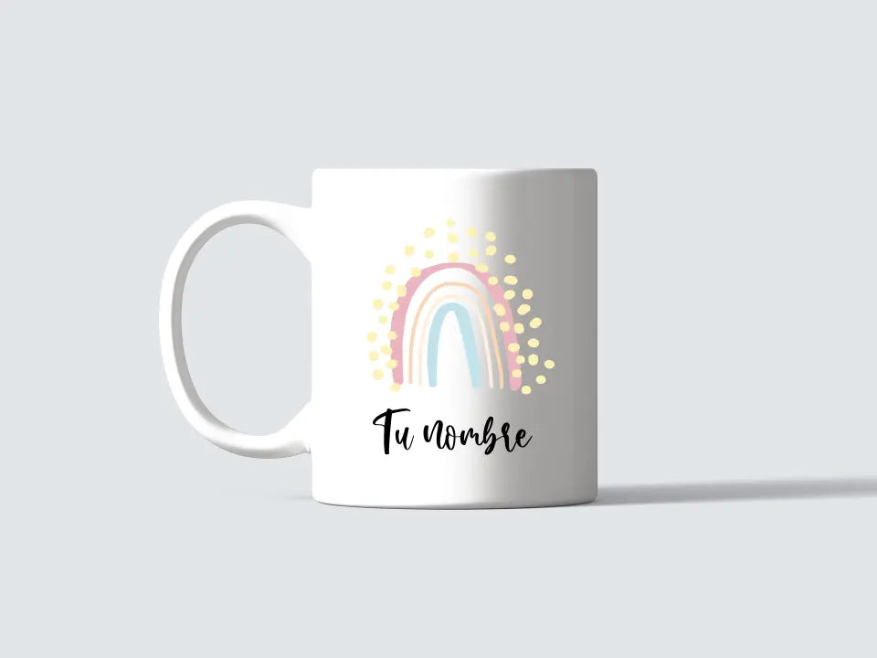 Taza arcoíris con nombre