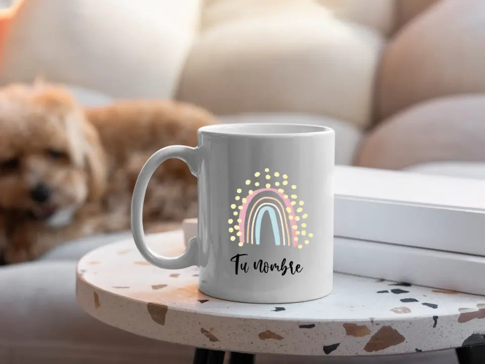 Taza arcoíris con nombre