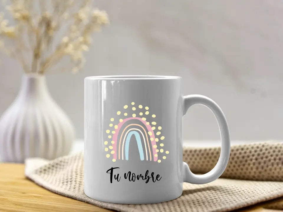 Taza arcoíris con nombre