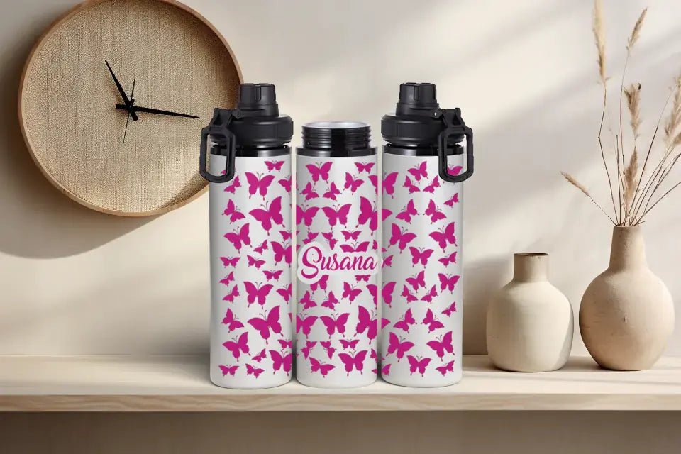 Flasche/Kanister 850 ml Schmetterlinge + Name