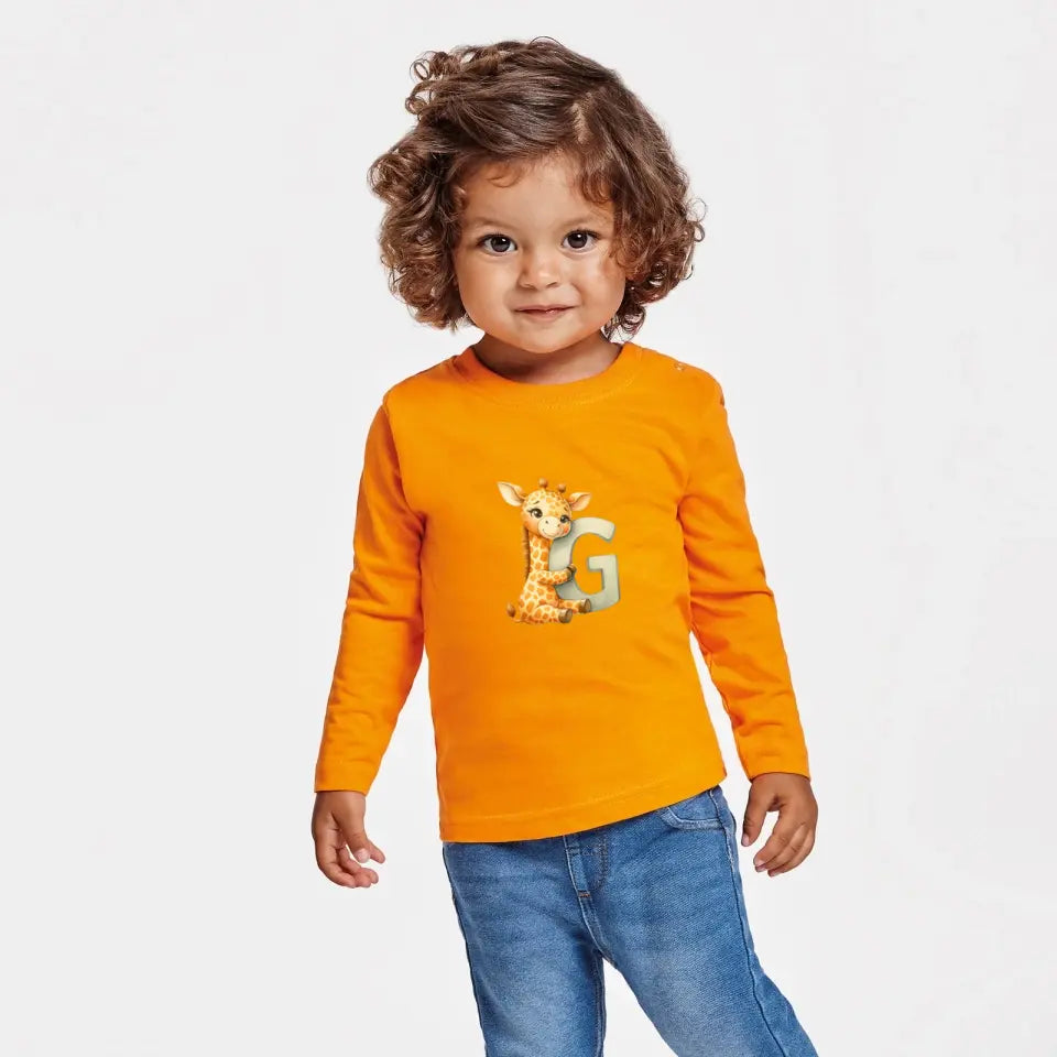 Camiseta manga larga bebé inicial con animal
