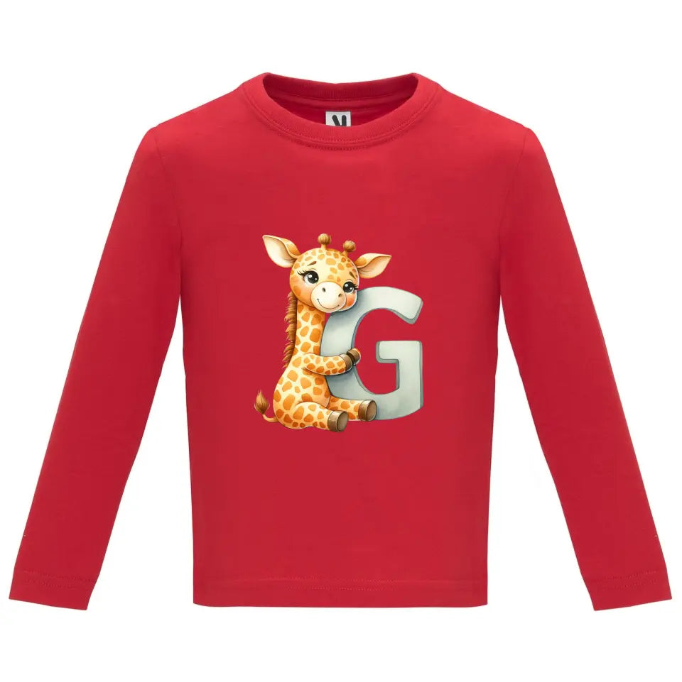 Camiseta manga larga bebé inicial con animal