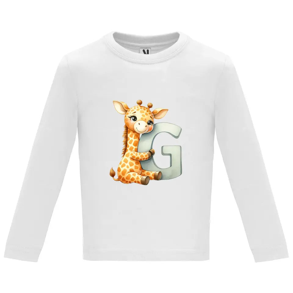 Camiseta manga larga bebé inicial con animal