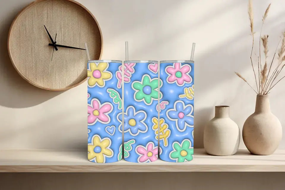 Vaso acero Flores efecto hinchado