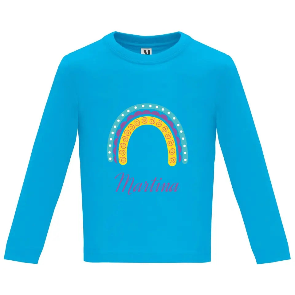 Camiseta manga larga bebé arcoíris con nombre