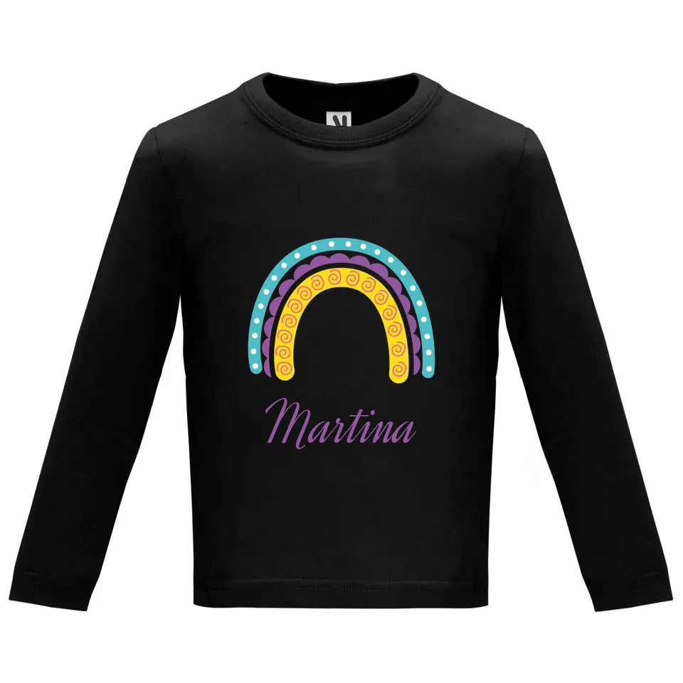 Camiseta manga larga bebé arcoíris con nombre