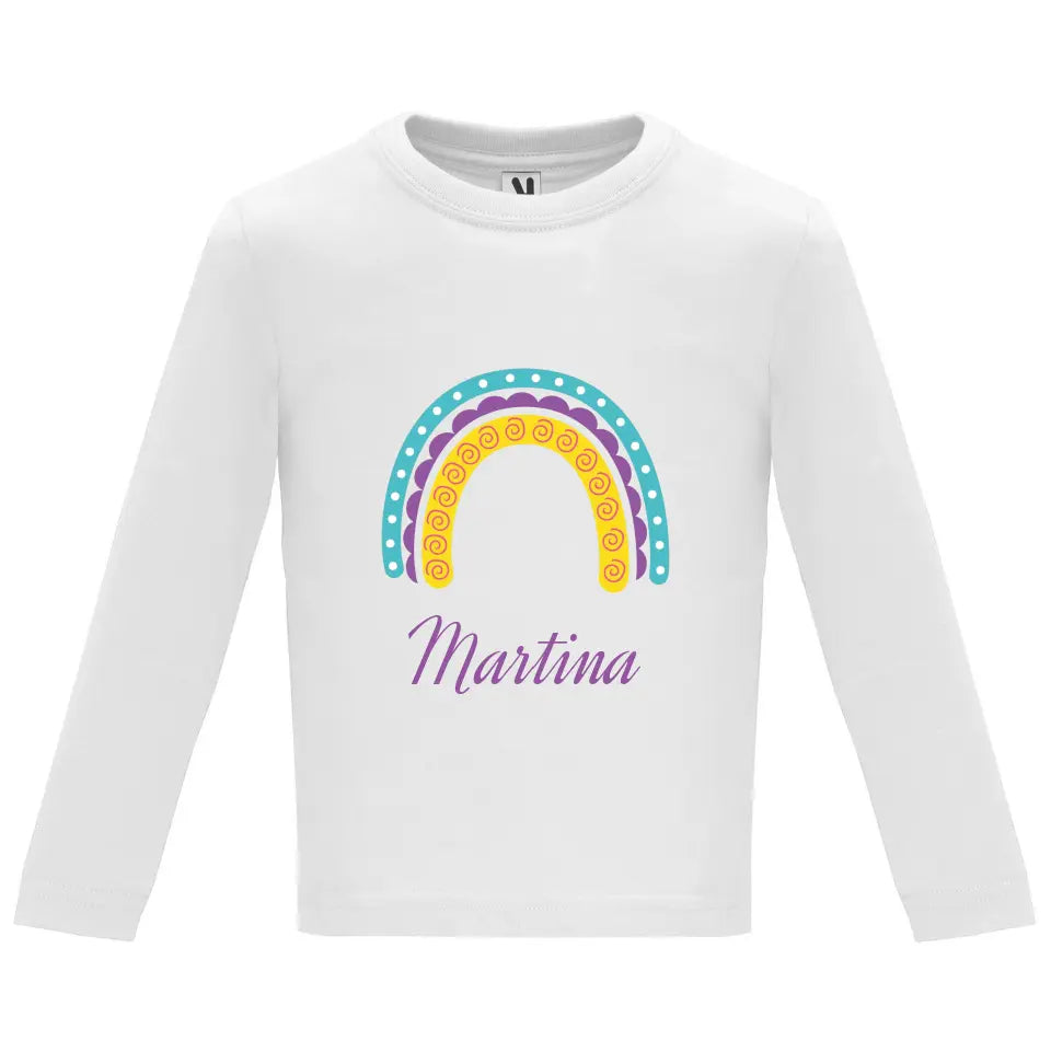 Camiseta manga larga bebé arcoíris con nombre