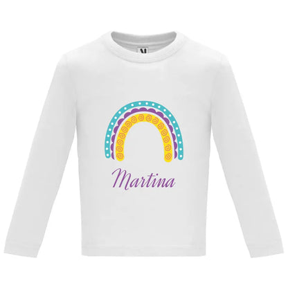 Camiseta manga larga bebé arcoíris con nombre