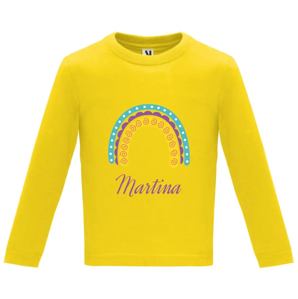 Camiseta manga larga bebé arcoíris con nombre