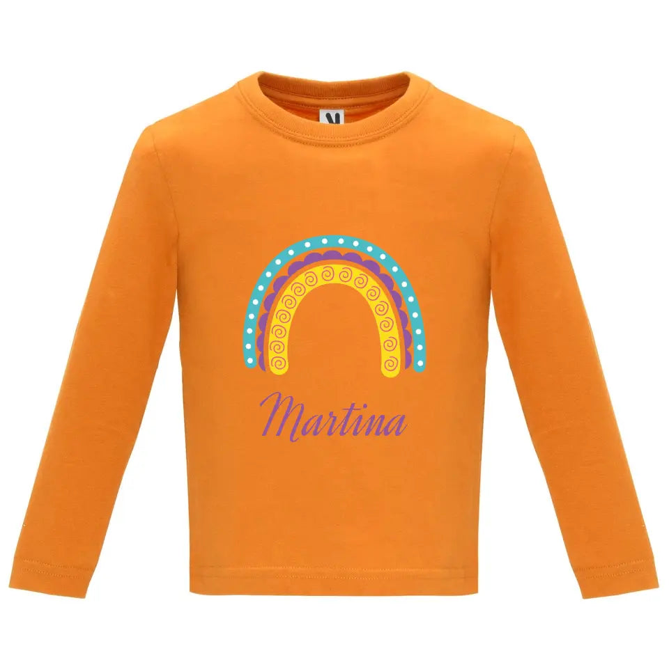 Camiseta manga larga bebé arcoíris con nombre