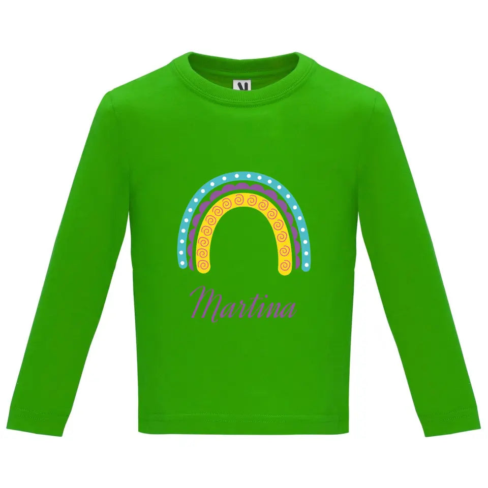 Camiseta manga larga bebé arcoíris con nombre
