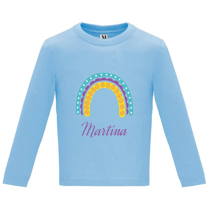 Camiseta manga larga bebé arcoíris con nombre