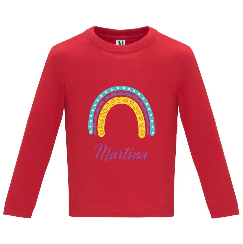 Camiseta manga larga bebé arcoíris con nombre