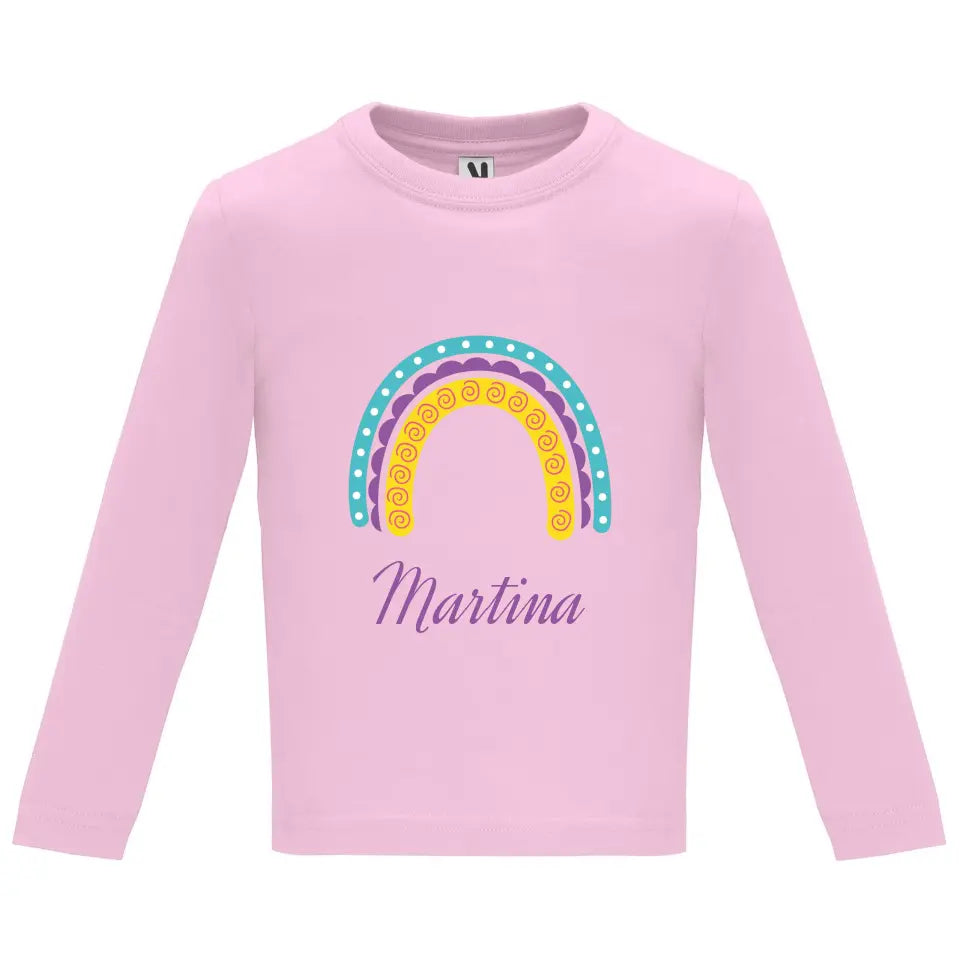 Camiseta manga larga bebé arcoíris con nombre