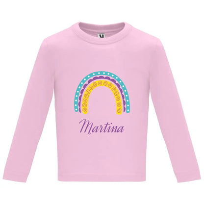 Camiseta manga larga bebé arcoíris con nombre