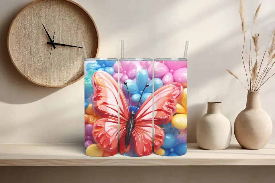 Vaso acero mariposas 3D