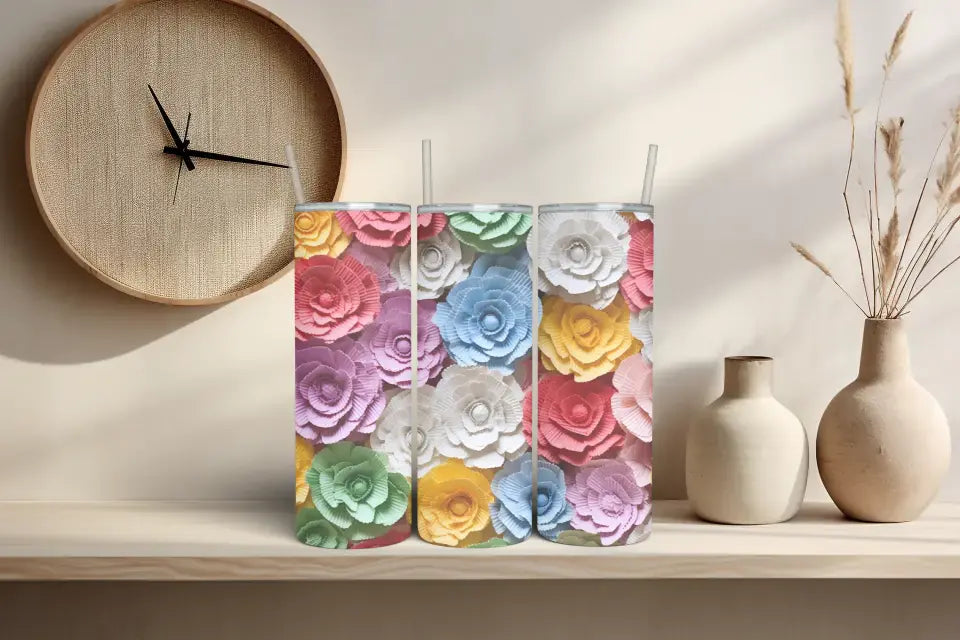 Vaso acero Flores 3D arcoíris
