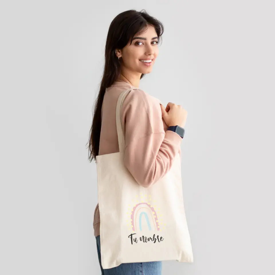 Tote bag arcoíris con nombre