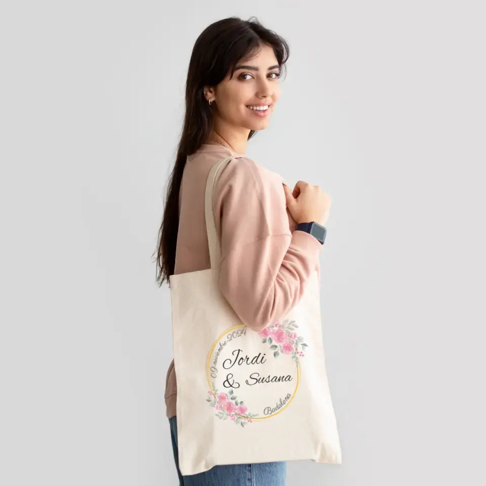 Tote Bag nombre novios personalizable