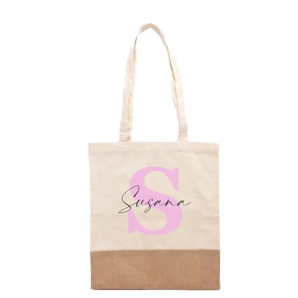 Tote bag yute inicial con nombre