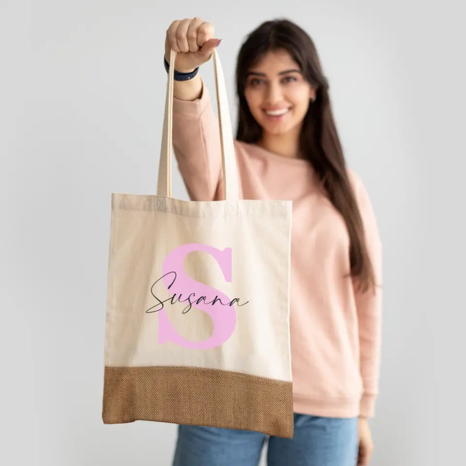 Tote bag yute inicial con nombre