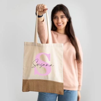 Tote bag yute inicial con nombre