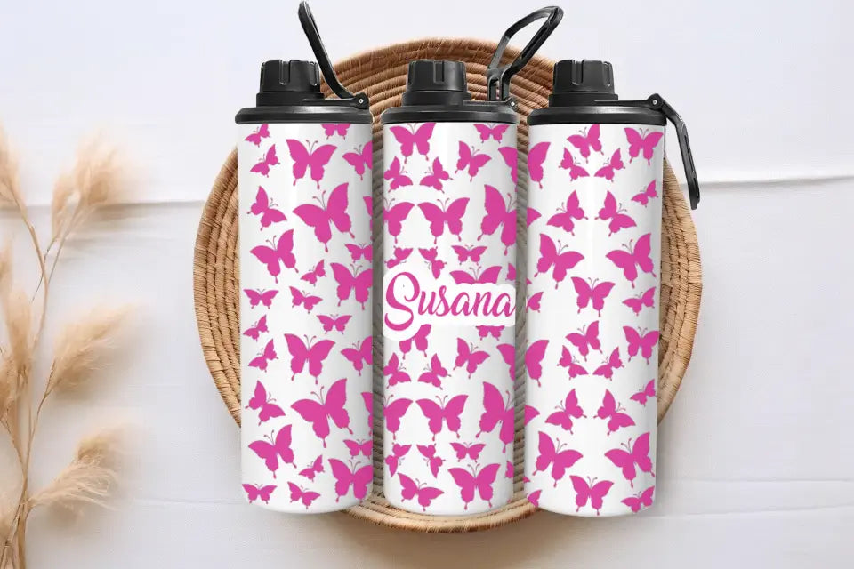 Vaso acero sport mariposas con nombre