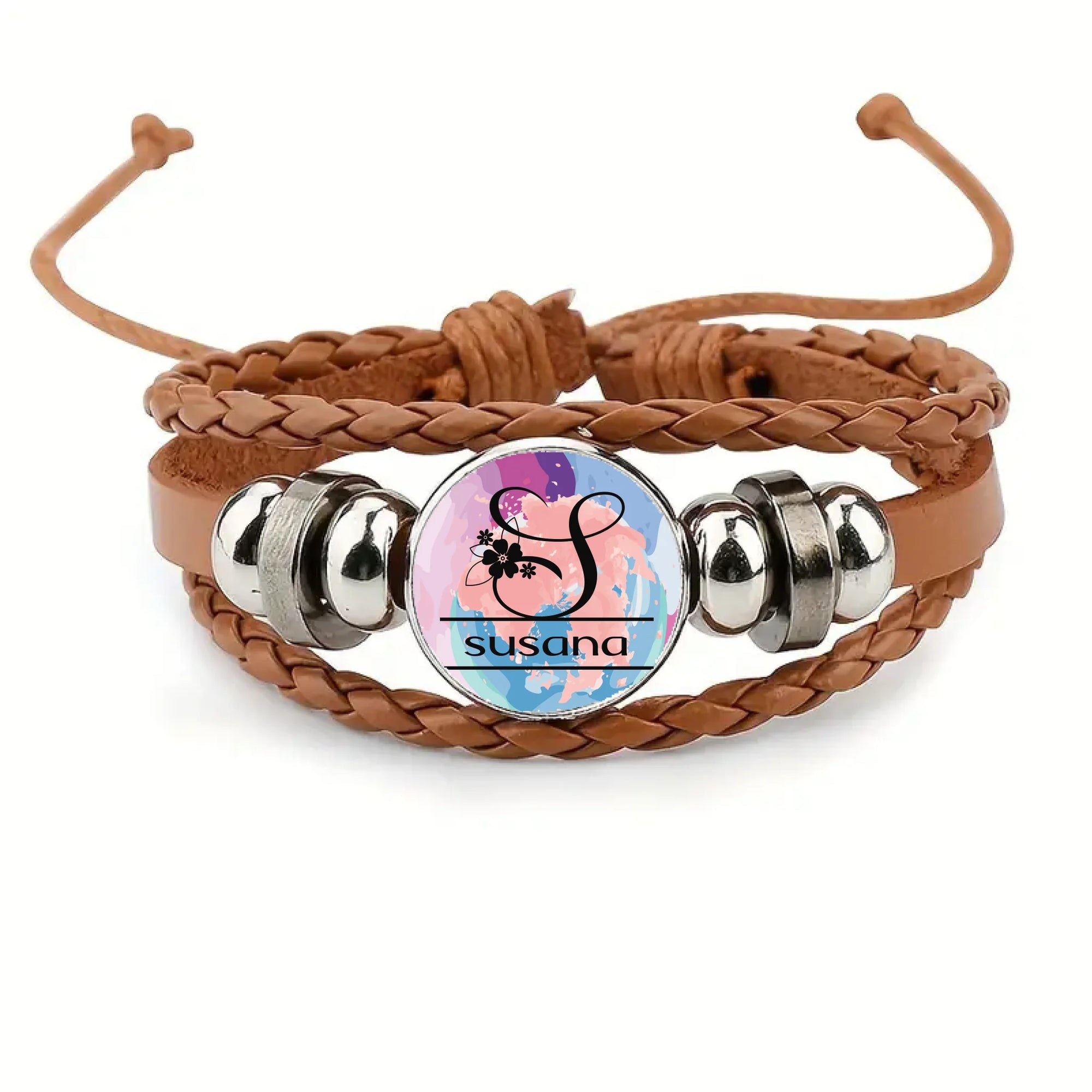 Pulsera cuero inicial mas nombre
