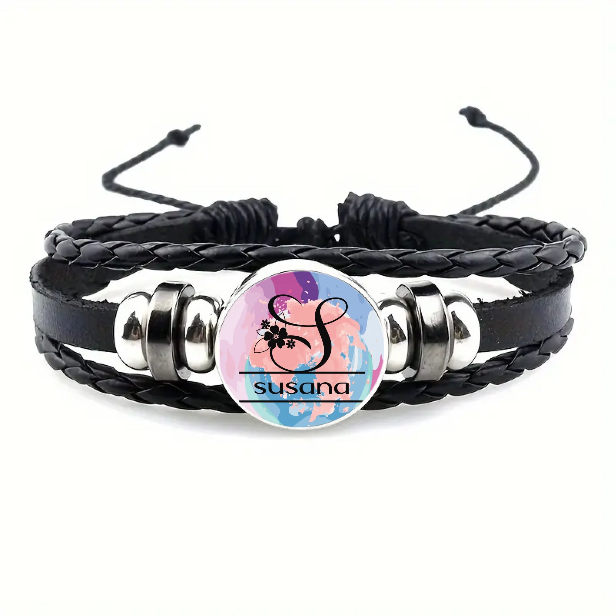 Pulsera cuero inicial mas nombre
