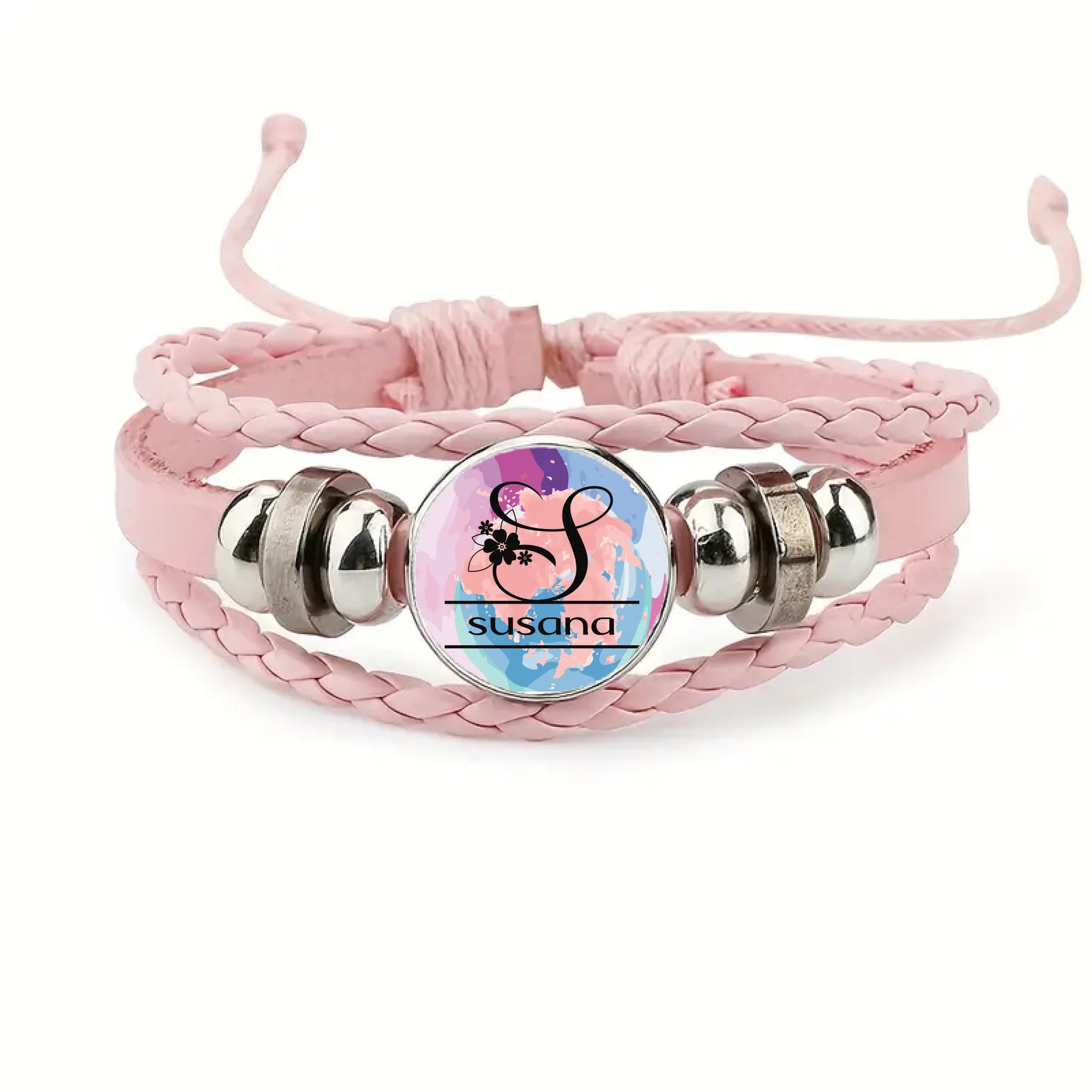 Pulsera cuero inicial mas nombre