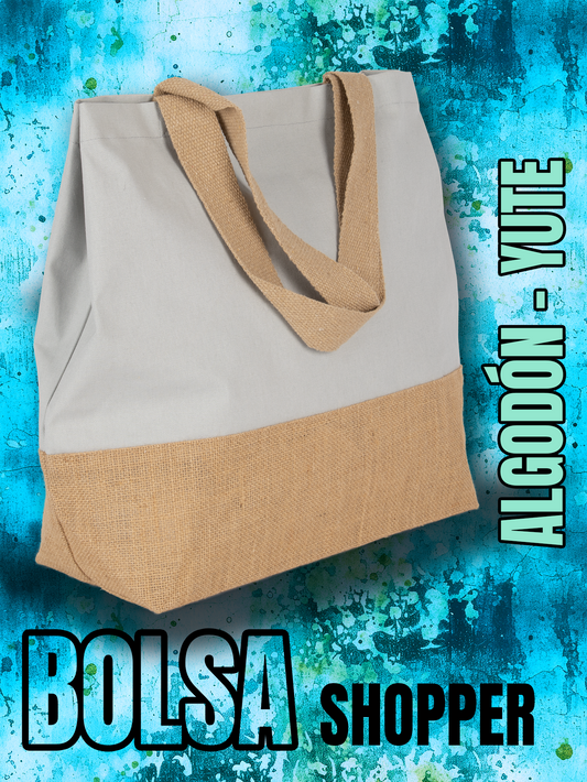 Bolsa shopper de yute & algodón