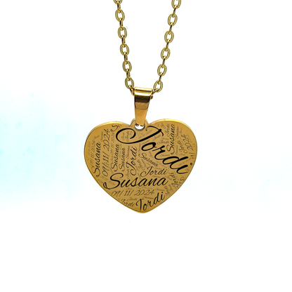Colgante corazón collage nombres dorado