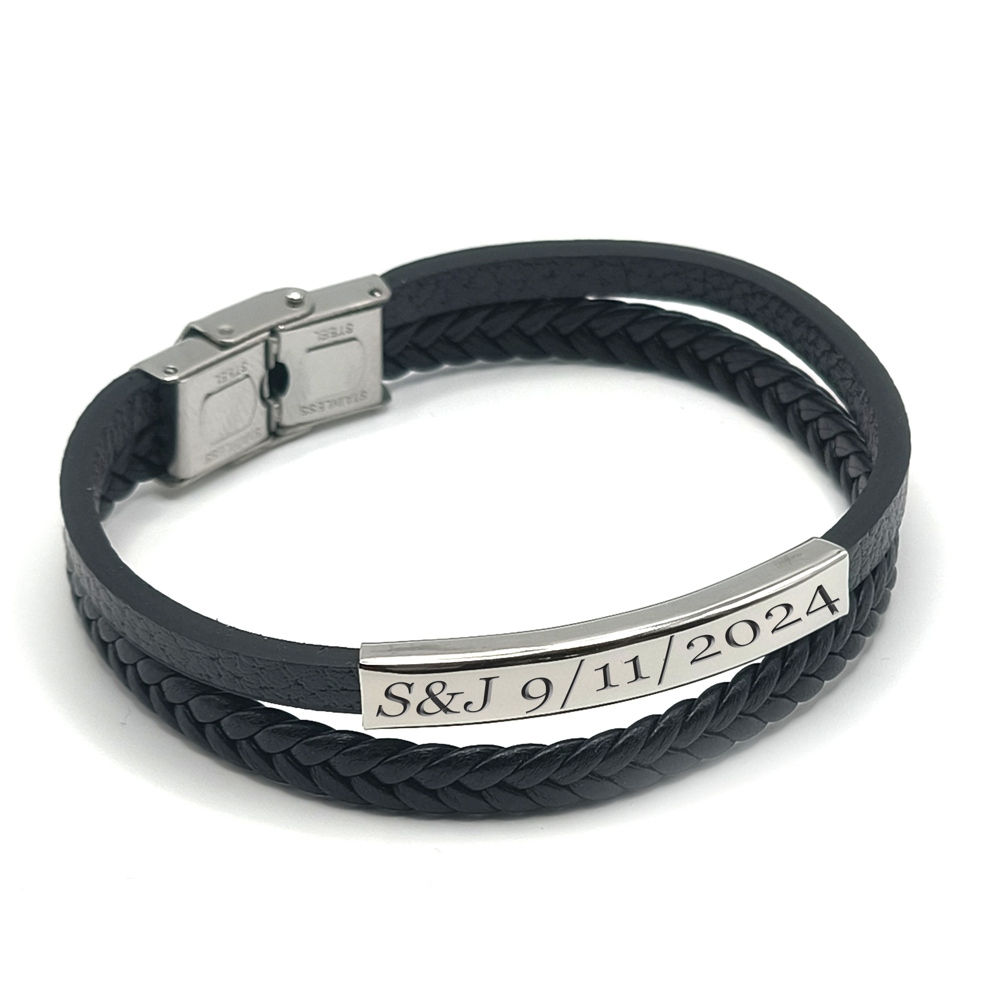 Pulsera cuero pu doble texto