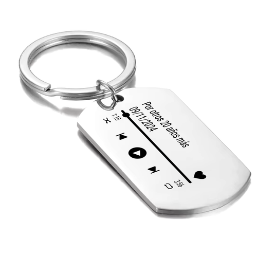 Llavero placa militar plateado reproductor