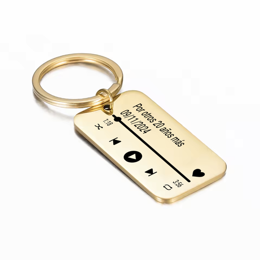 Llavero rectangular dorado reproductor
