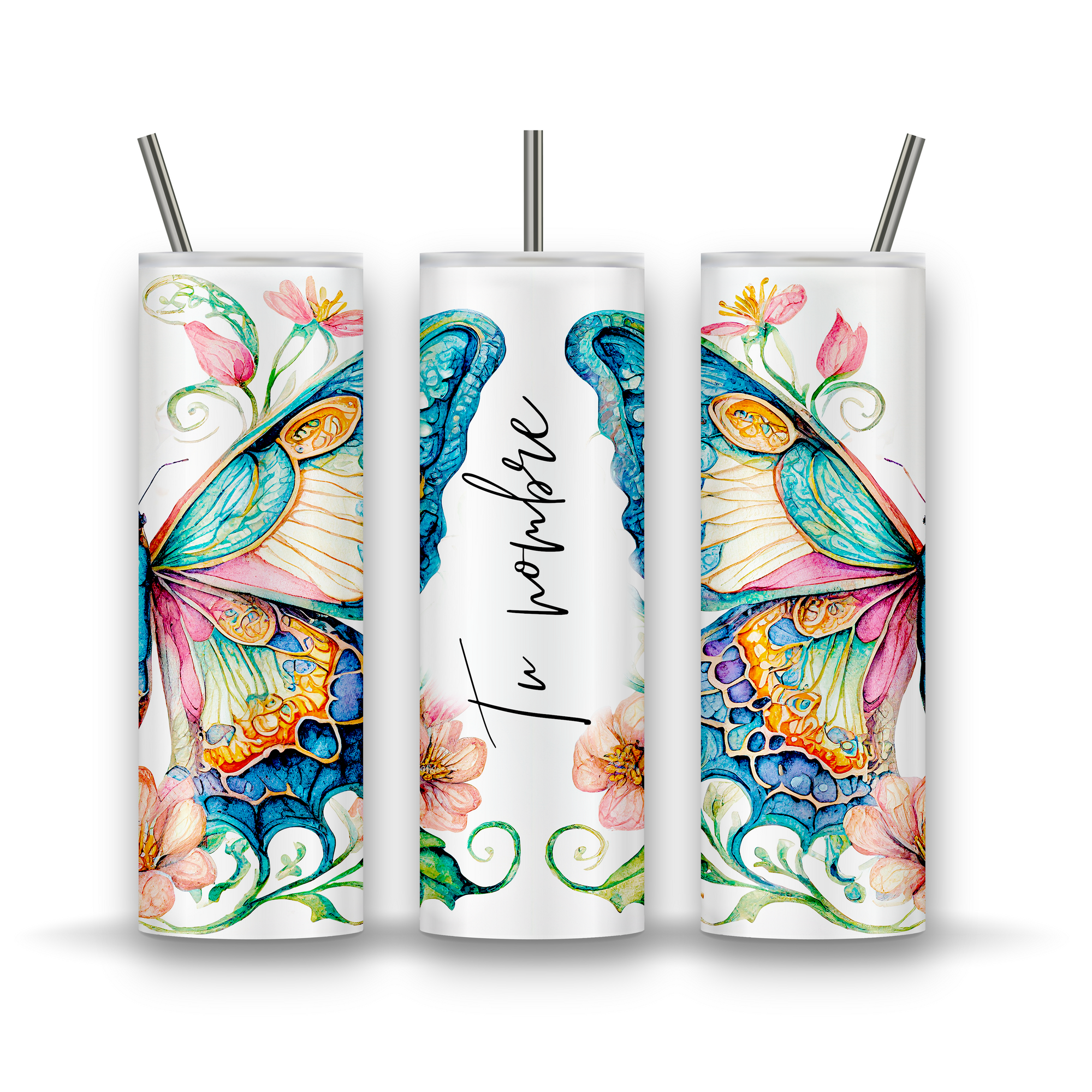 Tumbler mariposa + nombre
