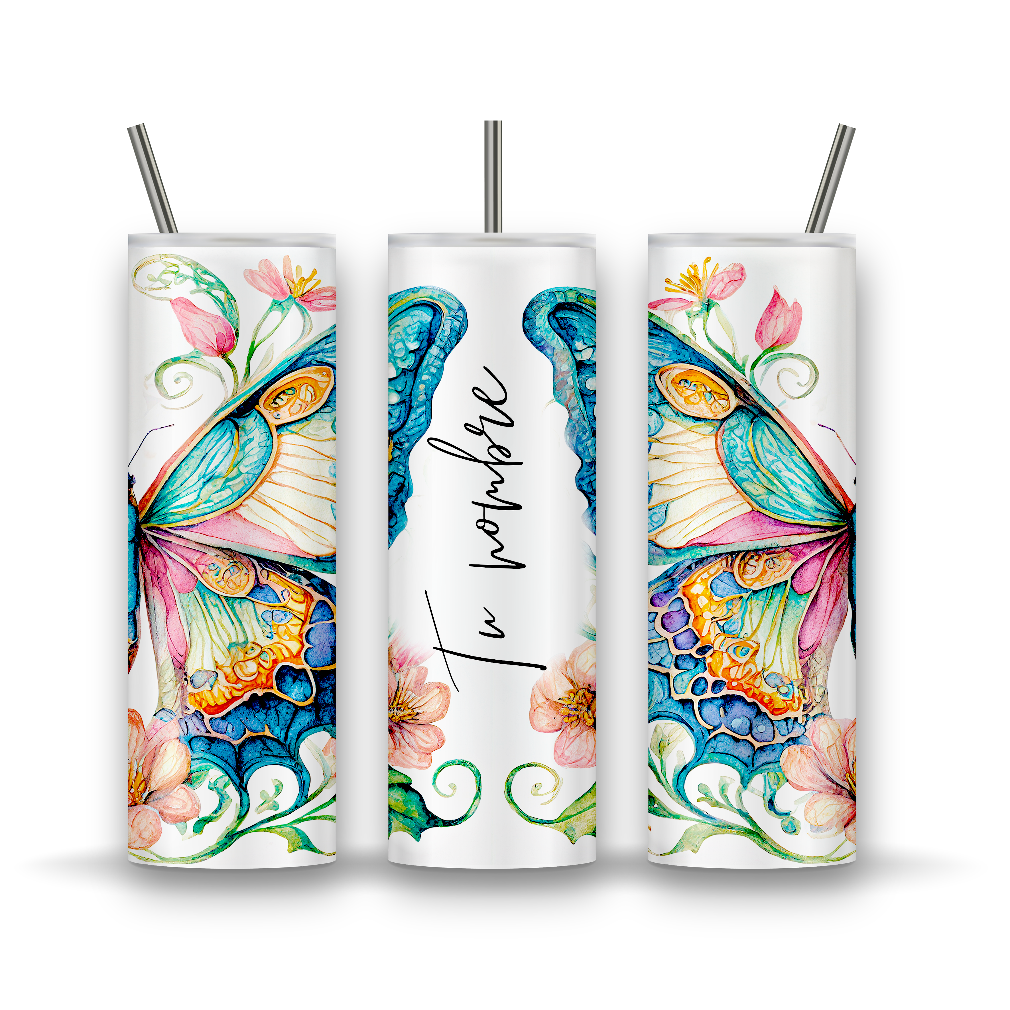 Tumbler mariposa + nombre